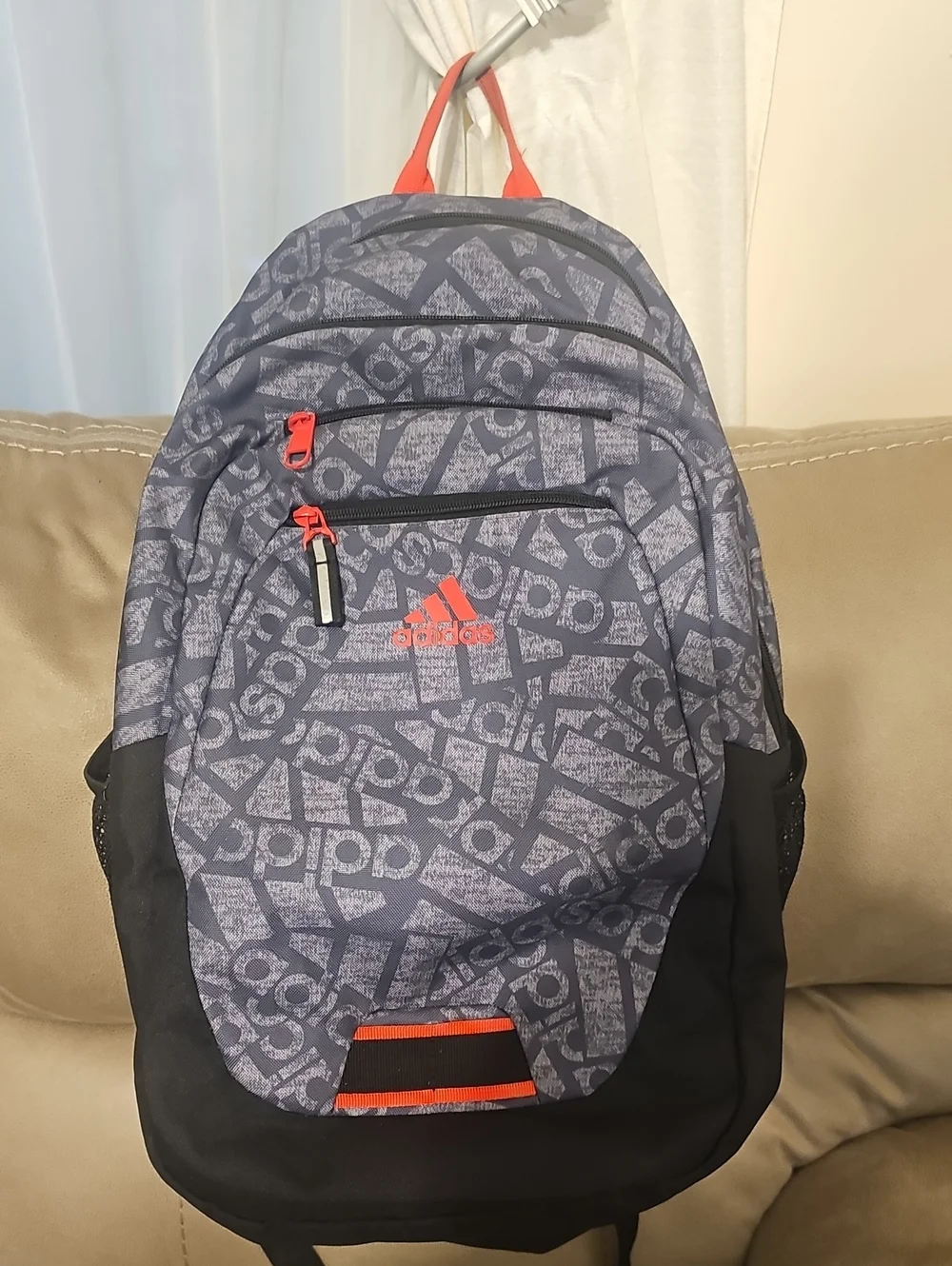 adidas Gray Patterned Backpack with Red Accents